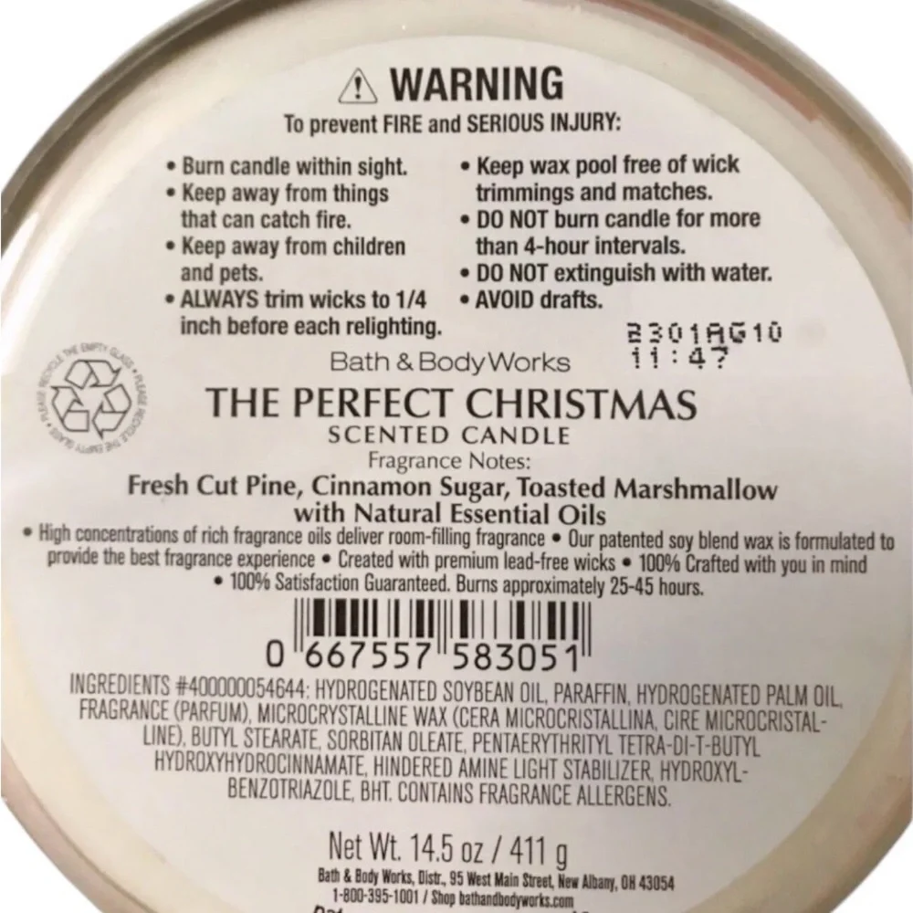 NIB Bath & Body Works “The Perfect Christmas” 3-Wick Candle | Metal Lid